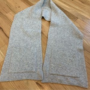 Anthropologie Light Gray Ribbed Knit Scarf with Pocket and Bead Detail
